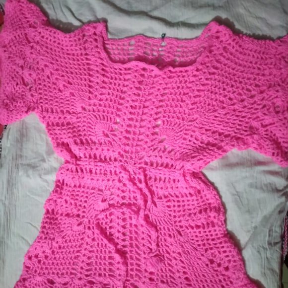 Woolen Empire Pattern Bell Sleeves Top for Woman - Pink, 2XL - Picture 7 of 7